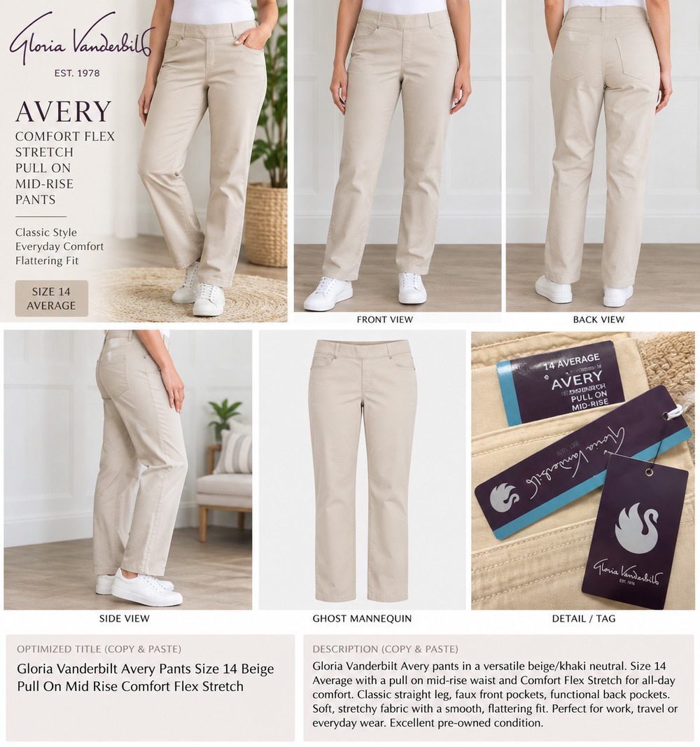 Gloria Vanderbilt Avery Pants Women’s 14  Beige Pull On Comfort Flex Stretch NWT